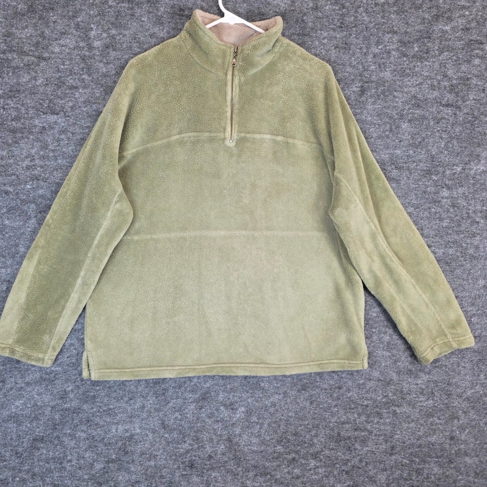 True Grit Fleece Pullover Mens Large Beige Half Zip Casual Sweater